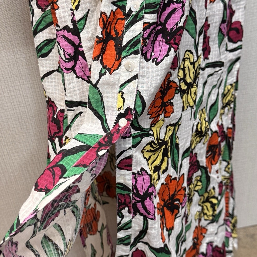 Roller Rabbit Women Floral Button Front Maxi Dress Long Sleeve White Multi Large - Picture 2 of 8